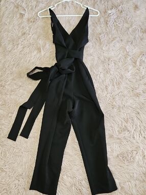 ASOS Black Wrap V-Neck Tie-Waist Jumpsuit